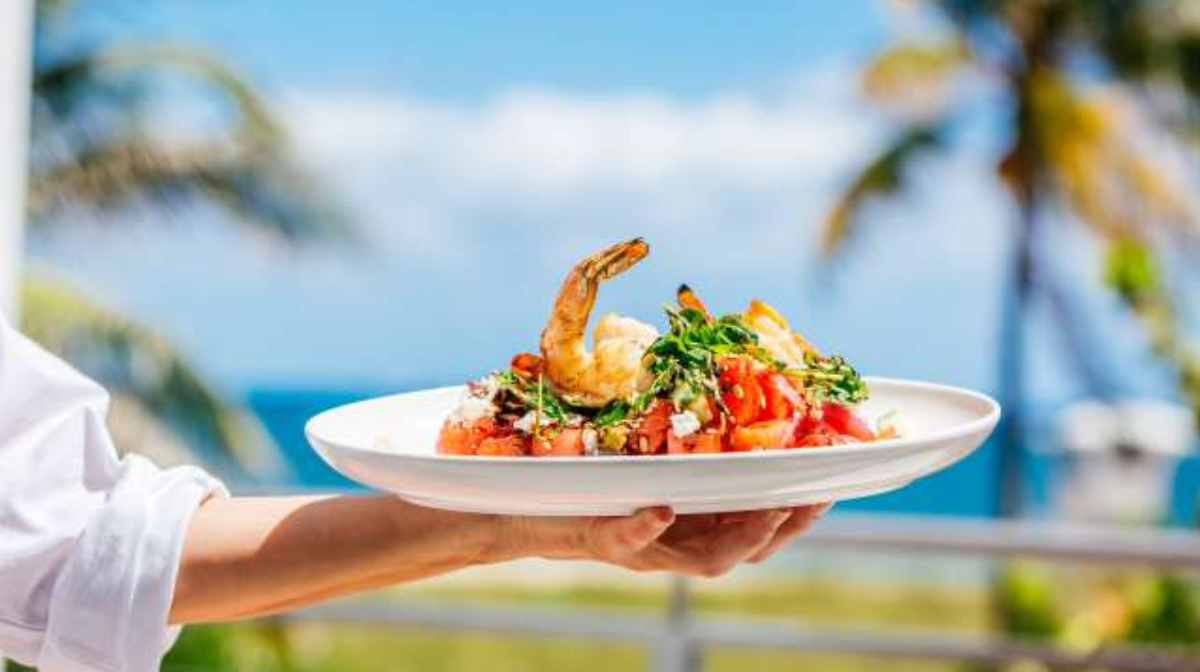 Outdoor dining near the beach in Pompano Beach, Florida